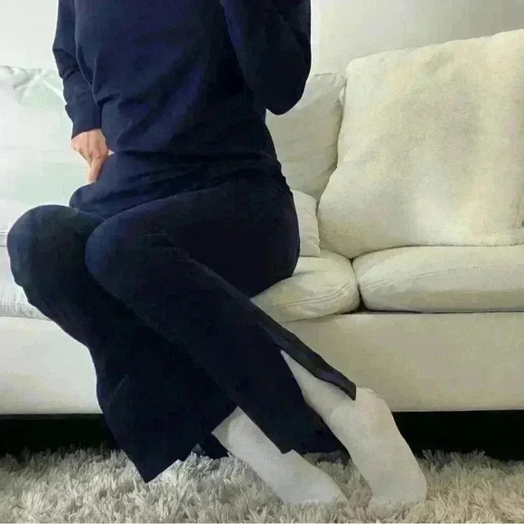 NWT Tate Jones Lounge Cozy Set Crew Sweatshirt + Side Slit Sweat Navy Si… - Picture 13 of 13